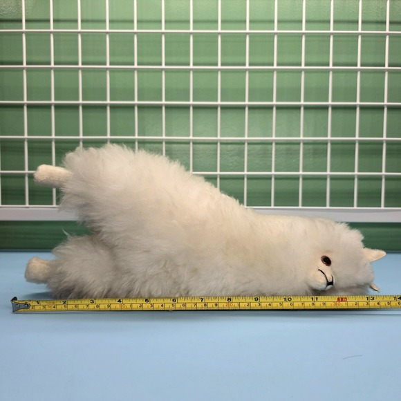 Alpaca Real Fur Plush, White, 14" Tall VERY SOFT Stuffed Animal Llama Figurine - Picture 7 of 9